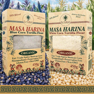 El Cielo- Blue and white corn organic masa harina flour bundle - Heirloom Corn - Fair trade 450gr