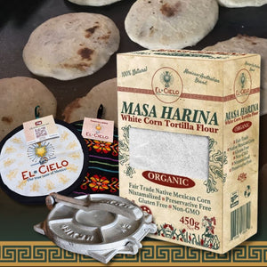 Ultimate White Flour Home Made Corn Tortillas Kit (Tortilla press + Tprtilla warmer + White corn masa flour)