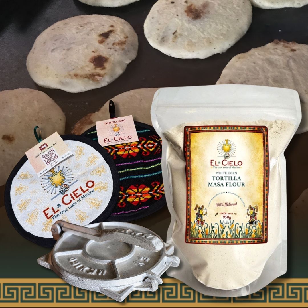 Home Made Mexican Corn Tortillas Cooking bundle, tortilla press, corn flour, tortilla warmer - El Cielo Shop