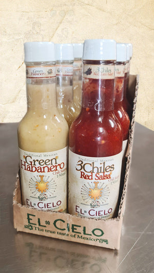 El Cielo - 8 Box - 4 x 3Chiles Red Salsa + 4 x Natural Green Habanero Sauce 150ml - El Cielo